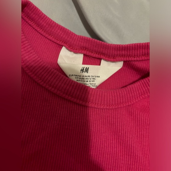 H&M Smiley World Pink Ribbed Rhinestone Smiley Face Girls Size 16 - Picture 3 of 4